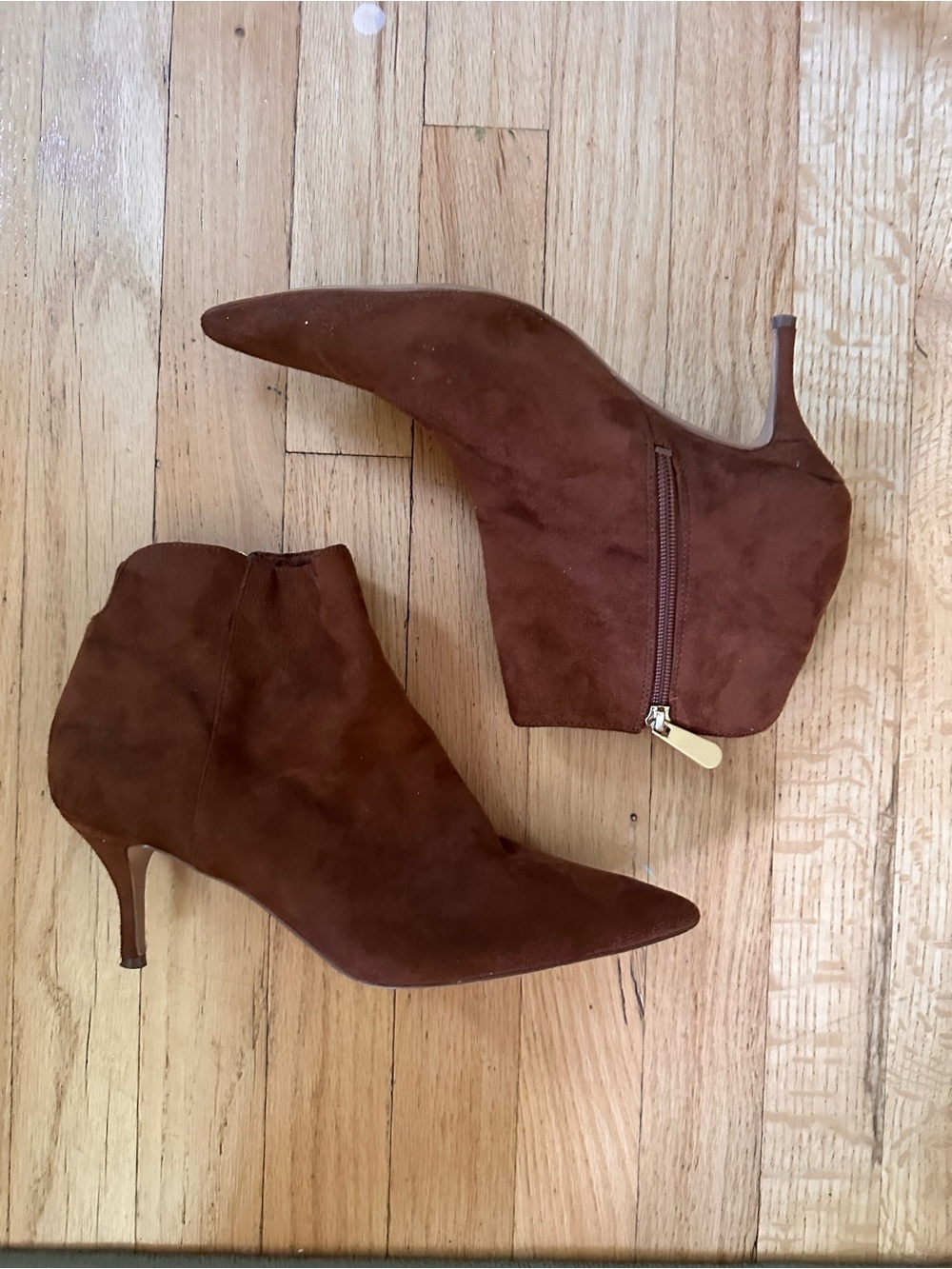 Charles David Brown Suede Pointed-Toe Ankle Booties